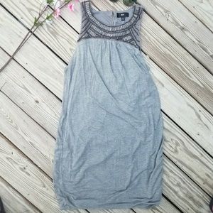 Grey Dress Embellished Neckline